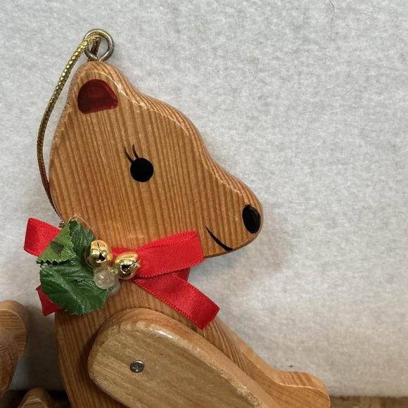 Vintage 2 Teddy Bear Wood Christmas Ornament Moving Arms Legs - Picture 3 of 9
